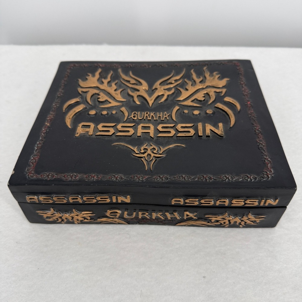 Gurkha Assassin Toro Wooden Cigar Box Black Gold Tribal Embossed Empty